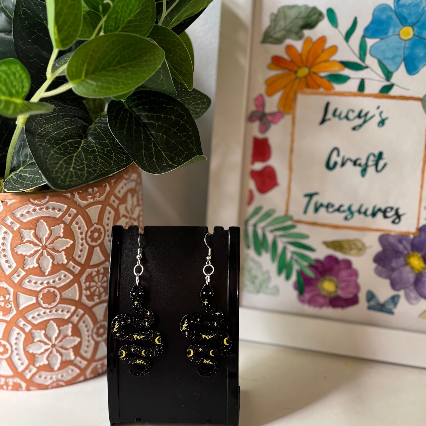 Glittery Black Snake Earrings