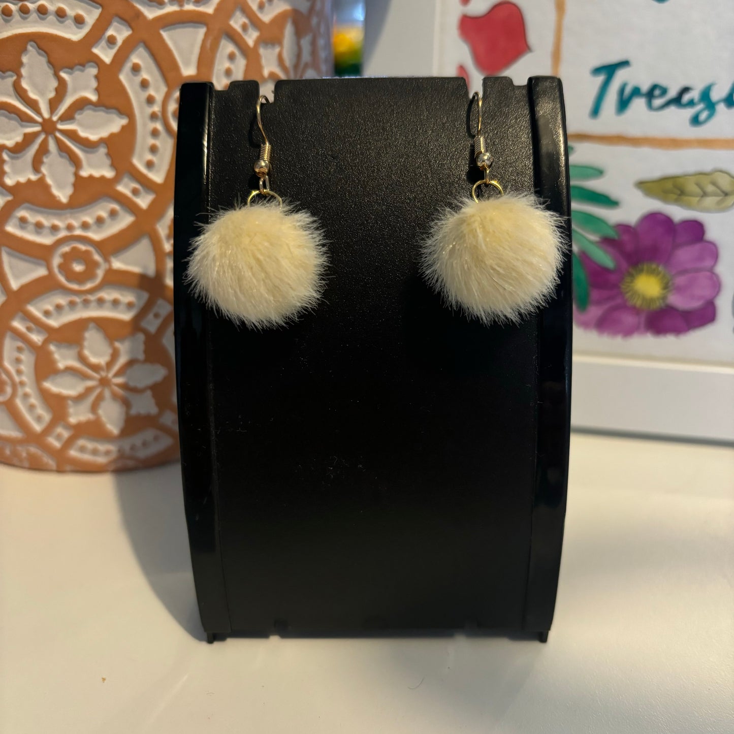 Cream Fluffy Earrings