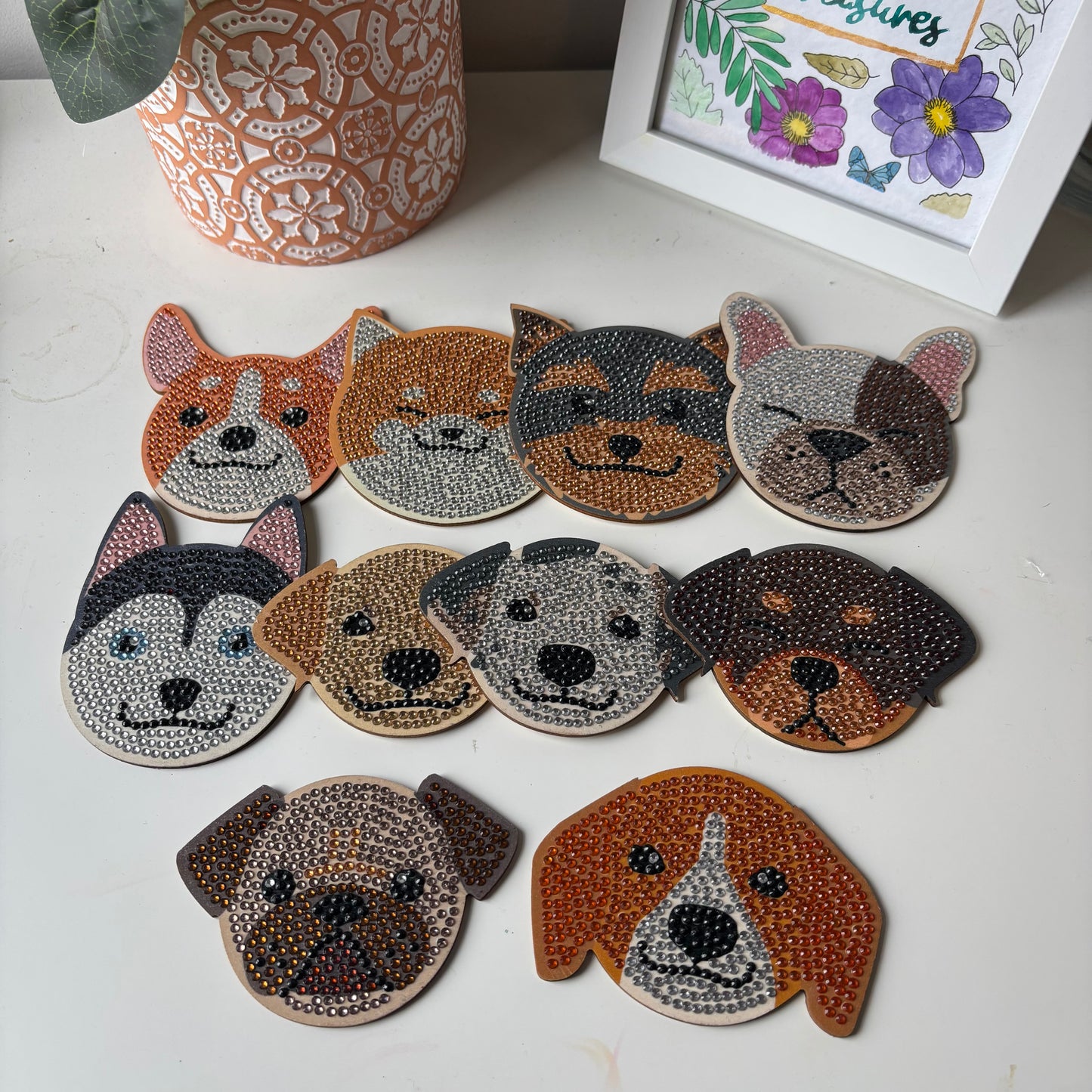 Set of 10 Dog Diamond Coasters