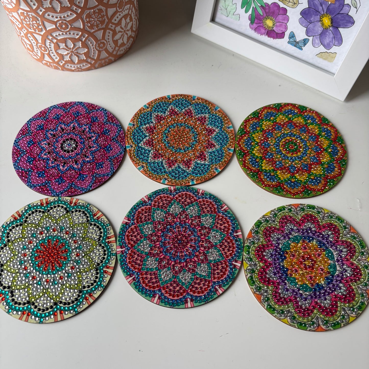 Set of 6 Mandala Diamond Coasters