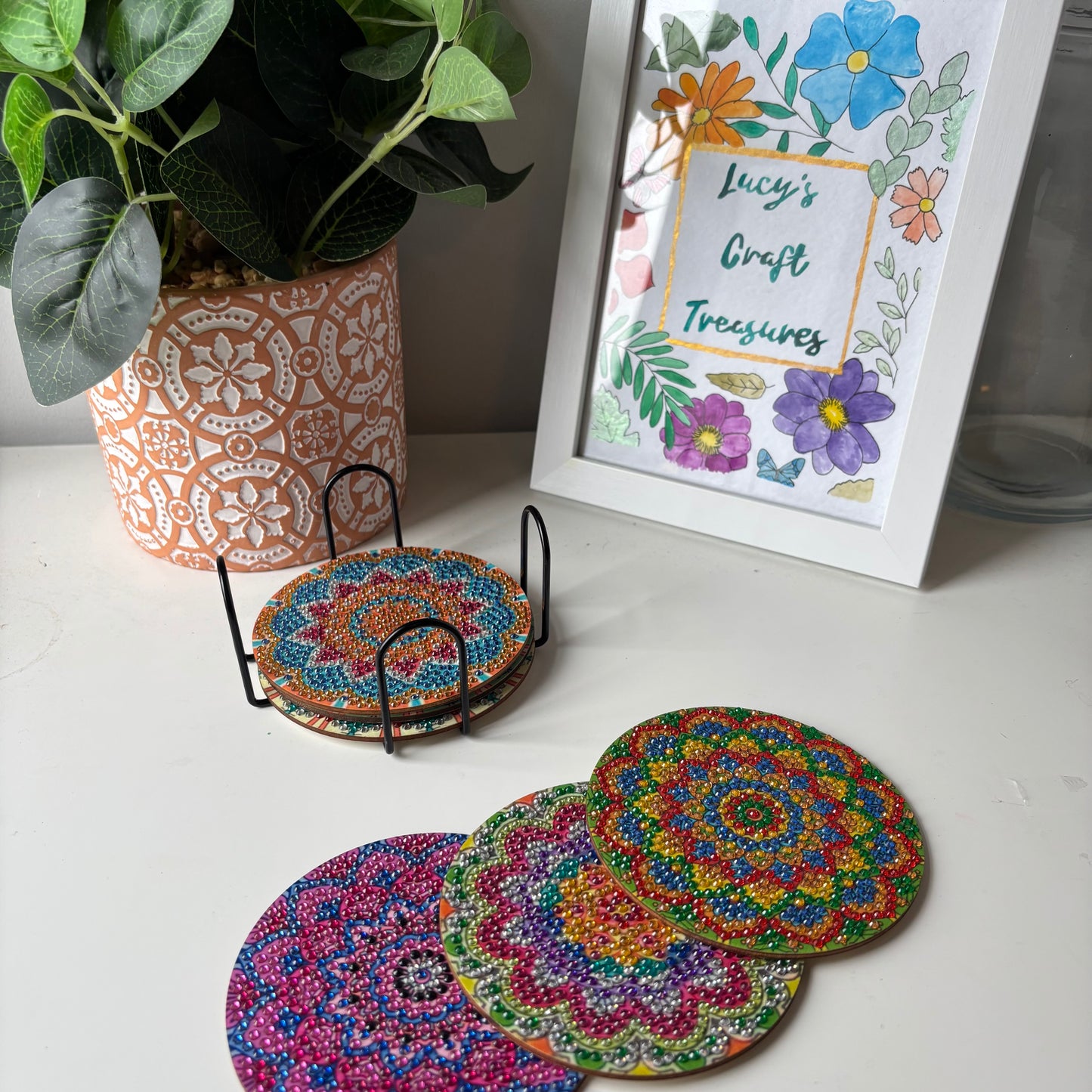 Set of 6 Mandala Diamond Coasters