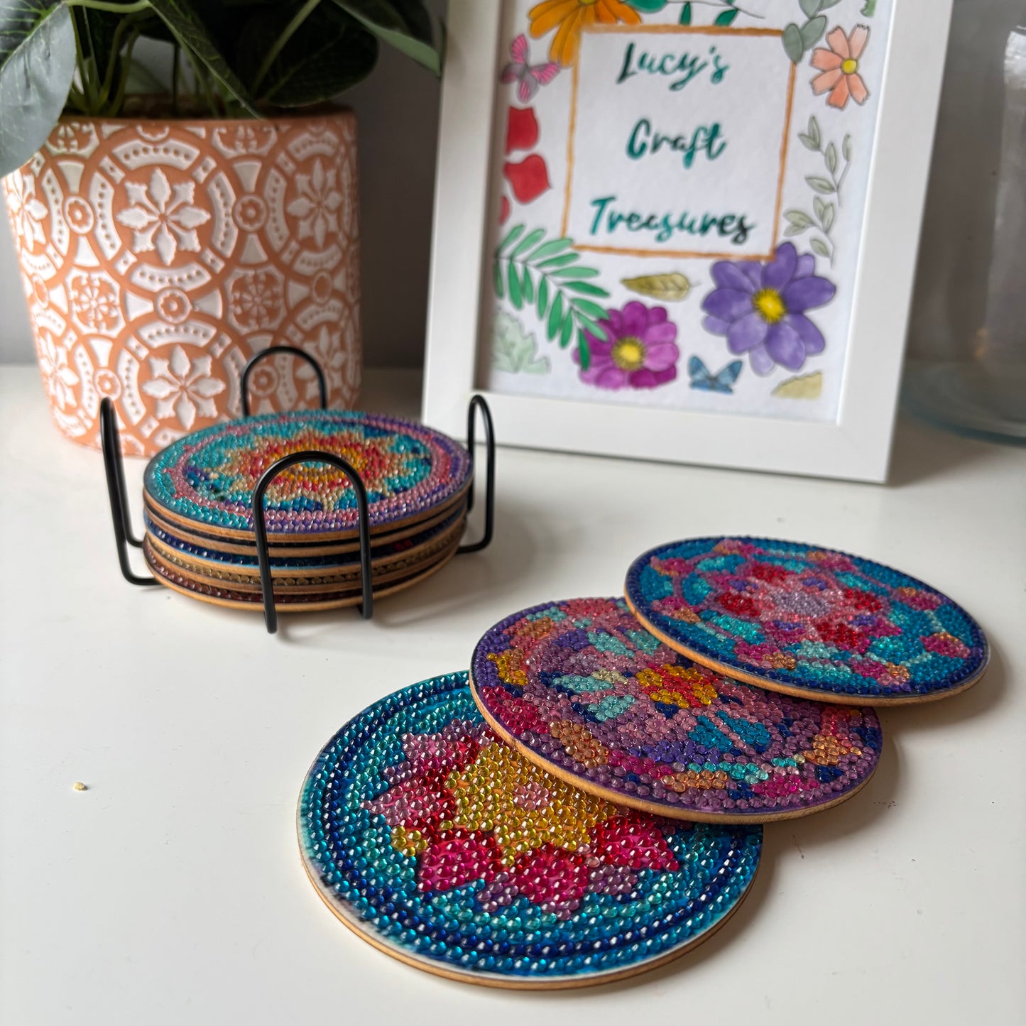 Set of 8 Mandala Diamond Coasters