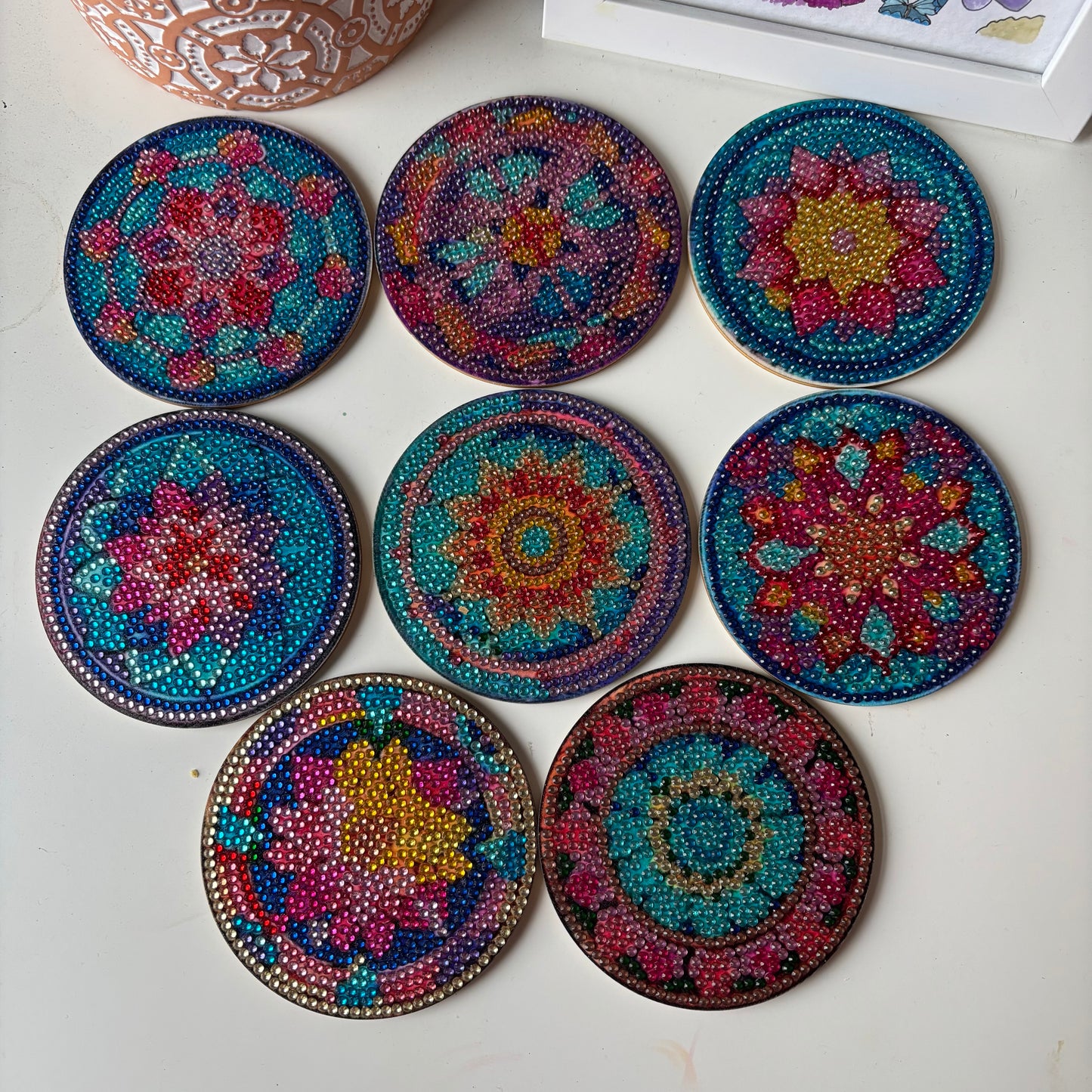 Set of 8 Mandala Diamond Coasters