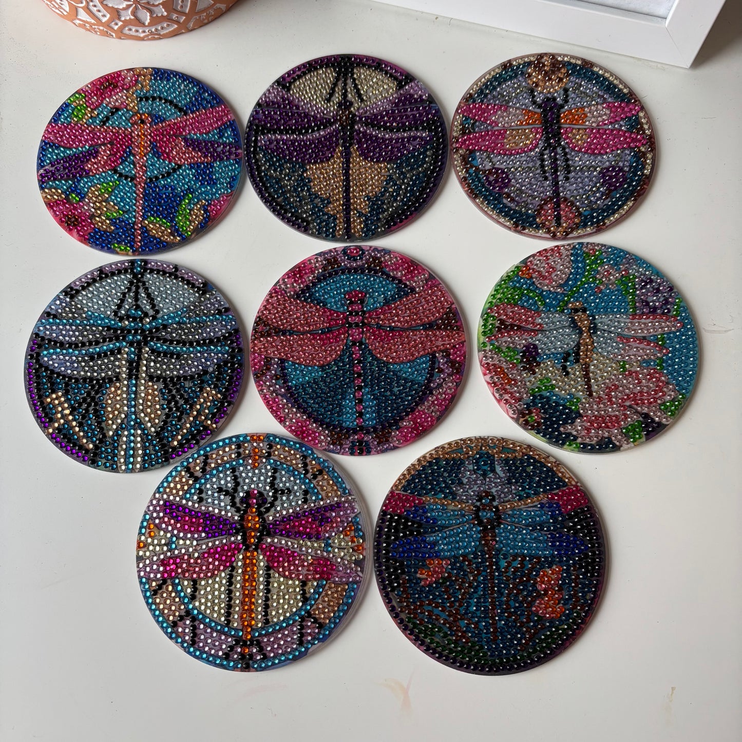 Set of 8 Dragonfly Diamond Coasters