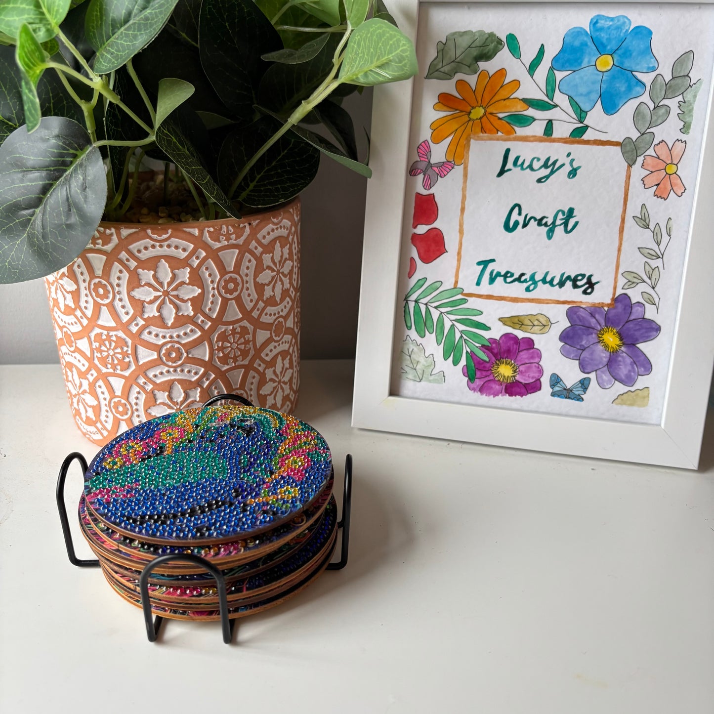 Set of 8 Peacock Diamond Coasters