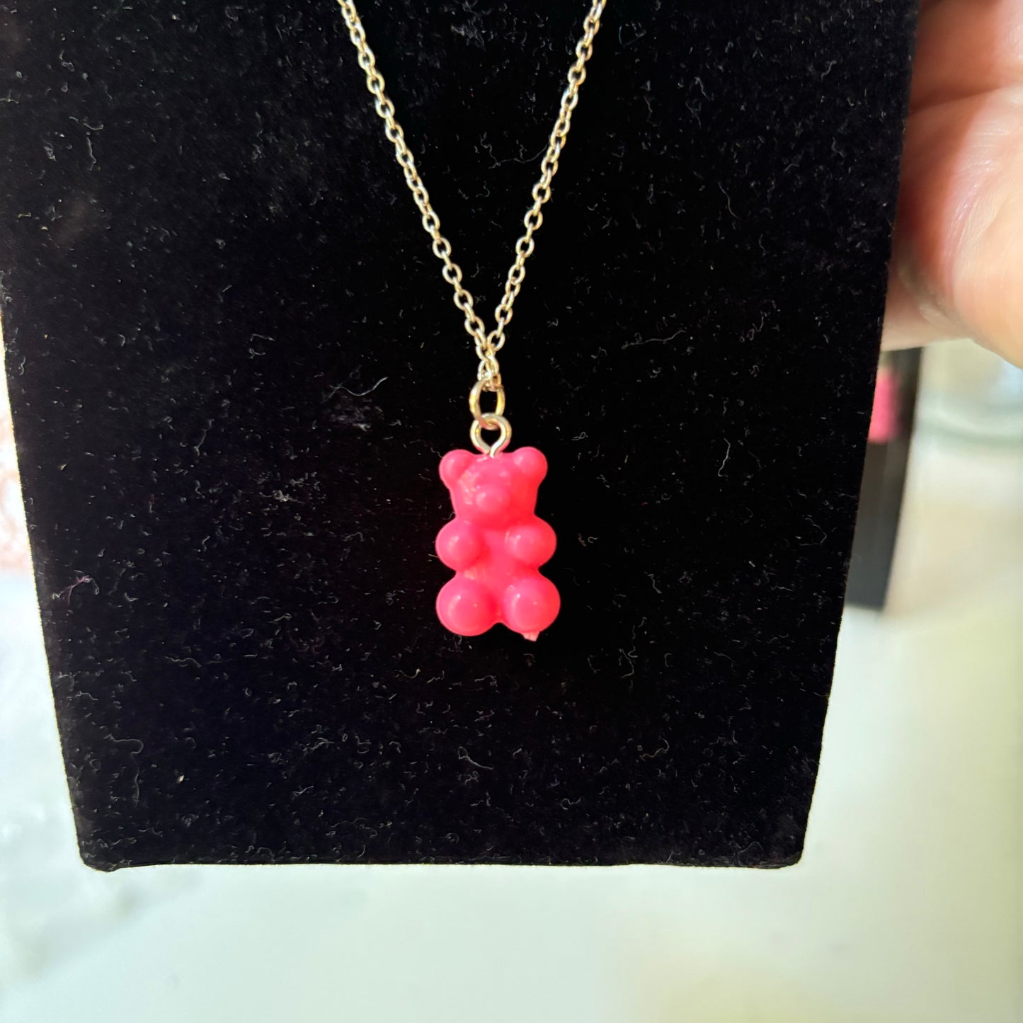 Pink Gummy Bear Necklace and Earrings Set