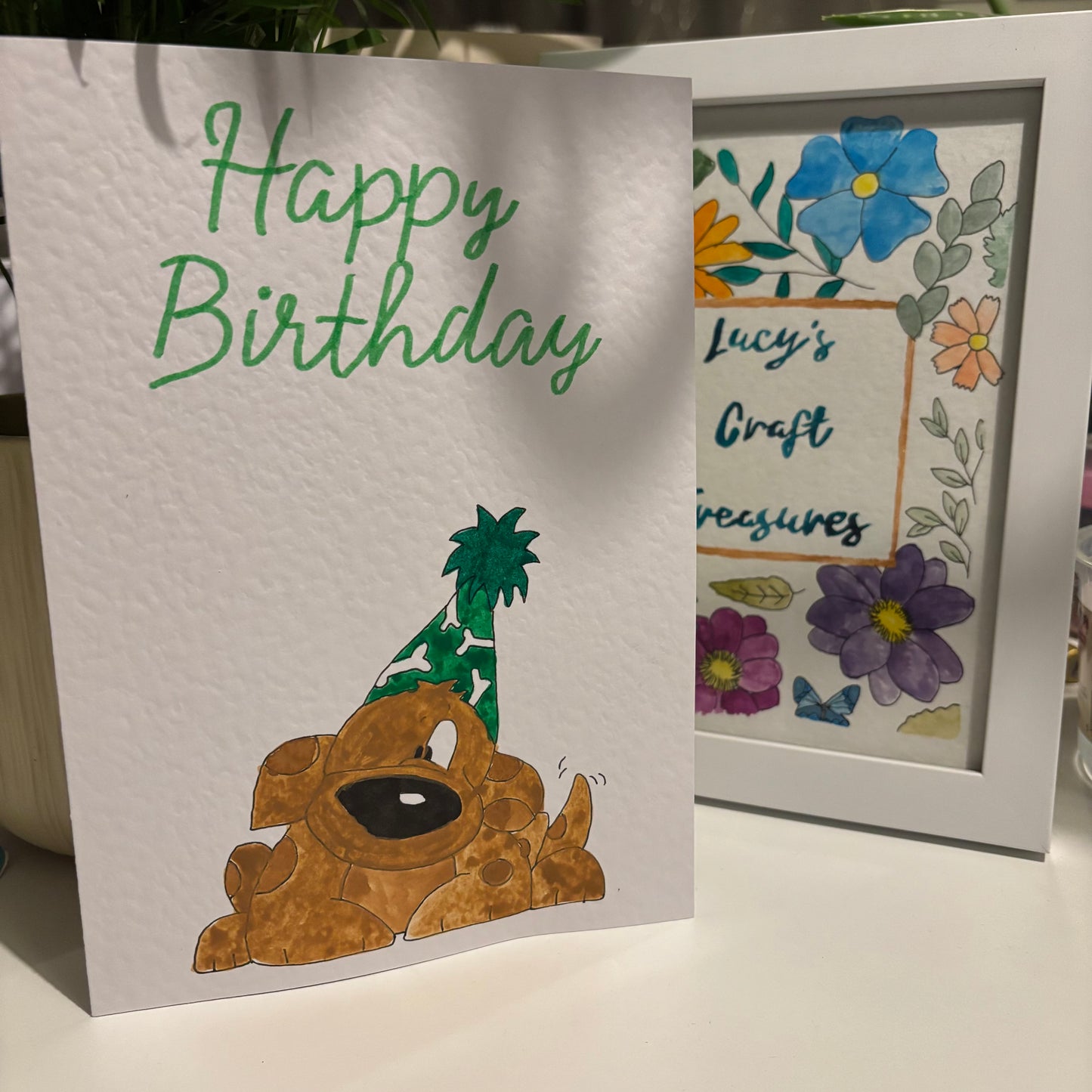 Handmade Happy Birthday Blue Hat Dog Card