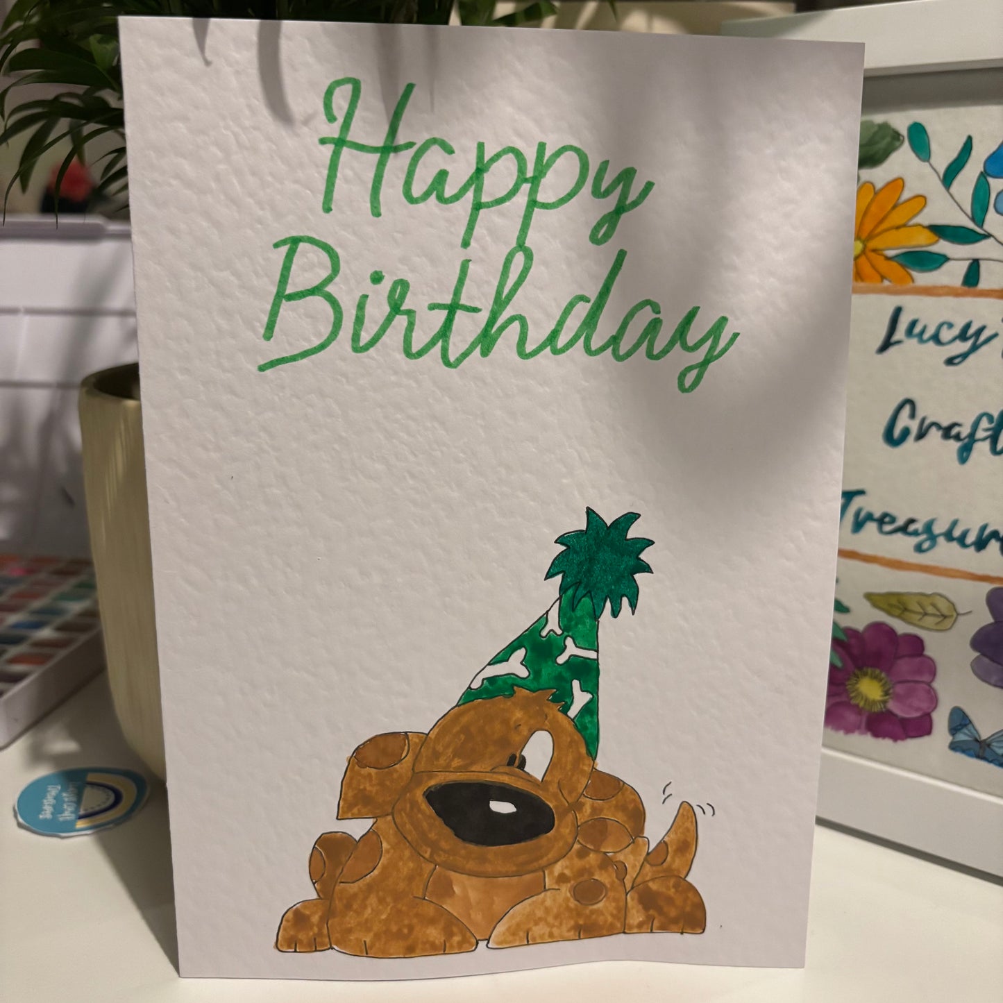 Handmade Happy Birthday Blue Hat Dog Card