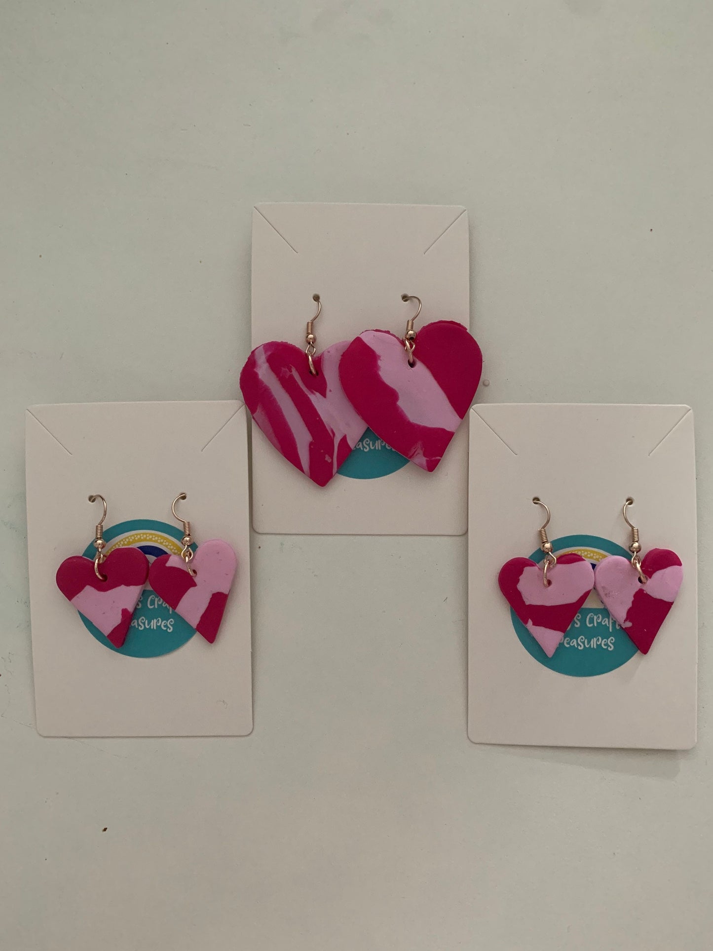Two Tone Large Pink Polymer Clay Heart Dangle Earrings