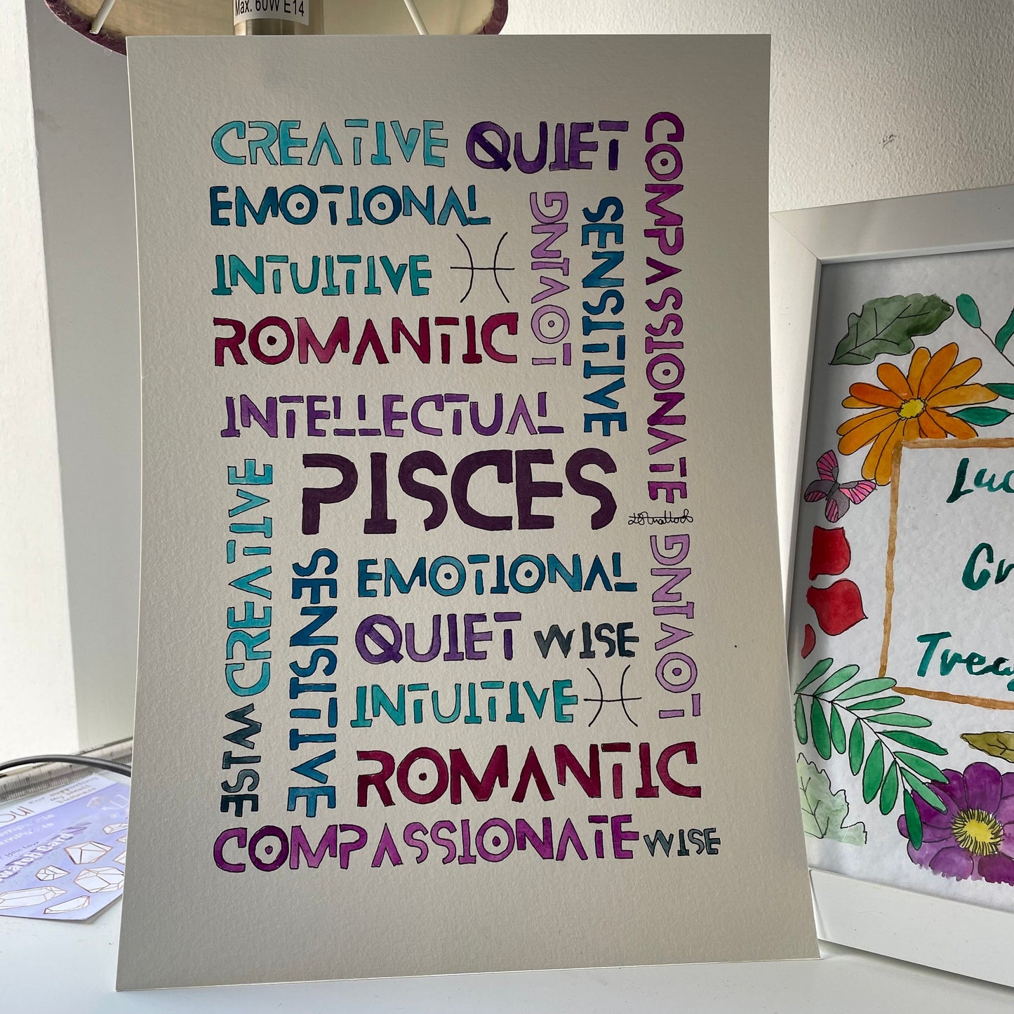 Zodiac poster Pisces A4 watercolour