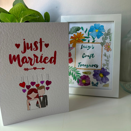 Just Married Hanging Hearts Card