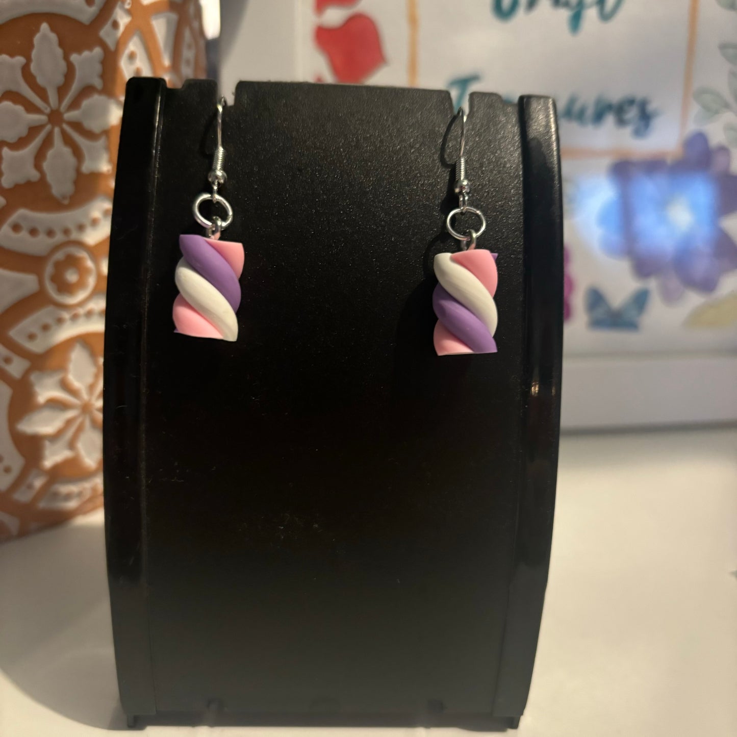 Marshmallow Earrings - Brown & Pink