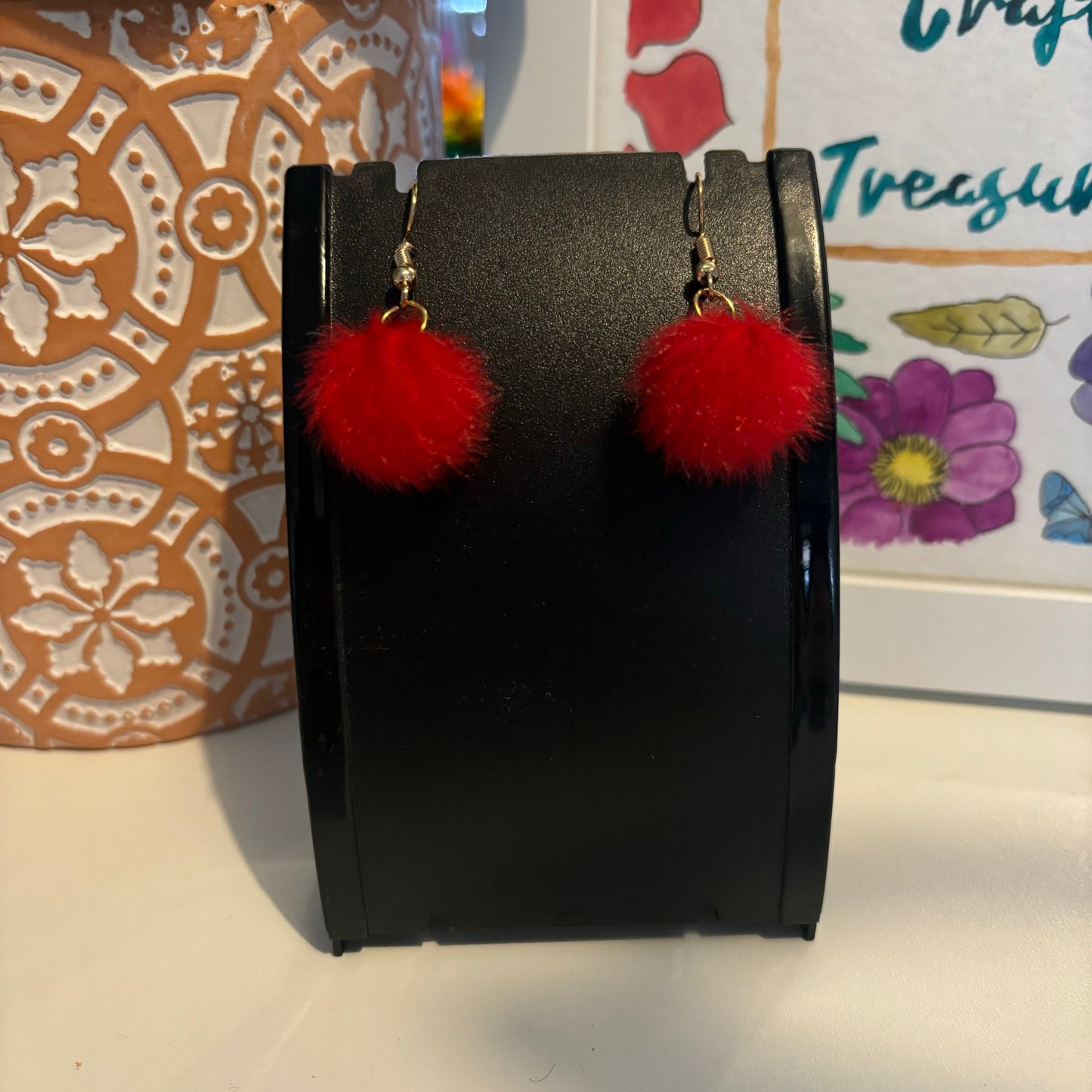 Red Fluffy Earrings