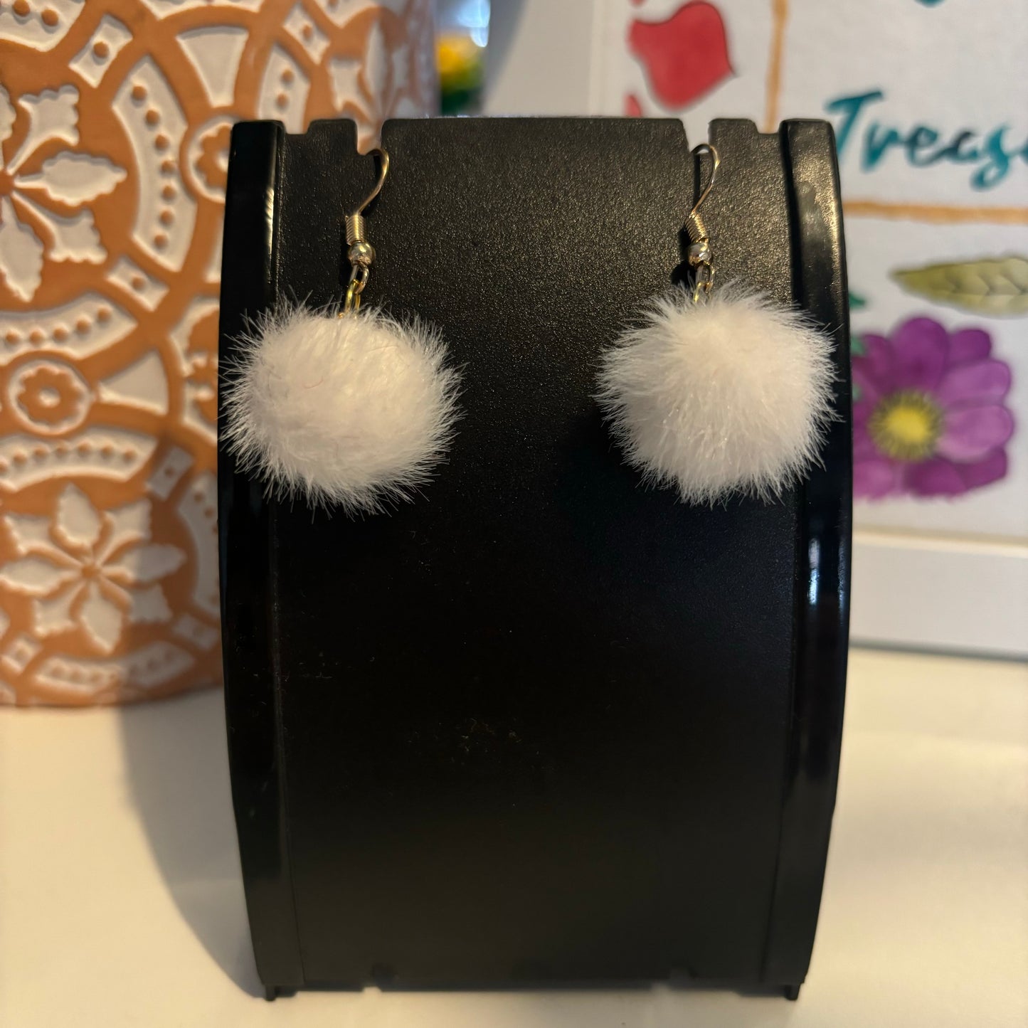 White Fluffy Earrings