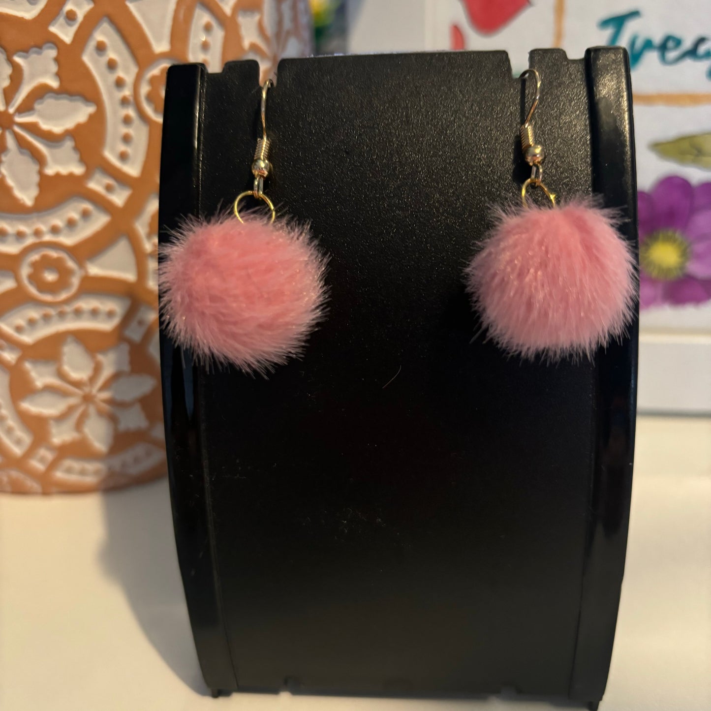 Pink Fluffy Earrings