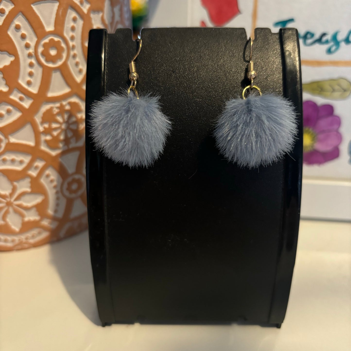 Blue/Grey Fluffy Earrings