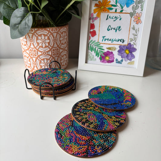 Set of 8 Peacock Diamond Coasters