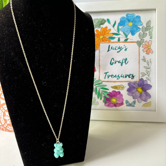 Turquoise Gummy Bear Necklace - Silver 19cm