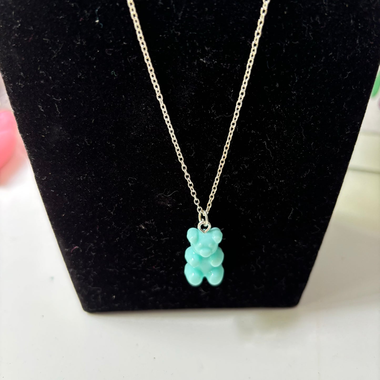 Turquoise Gummy Bear Necklace - Silver 19cm