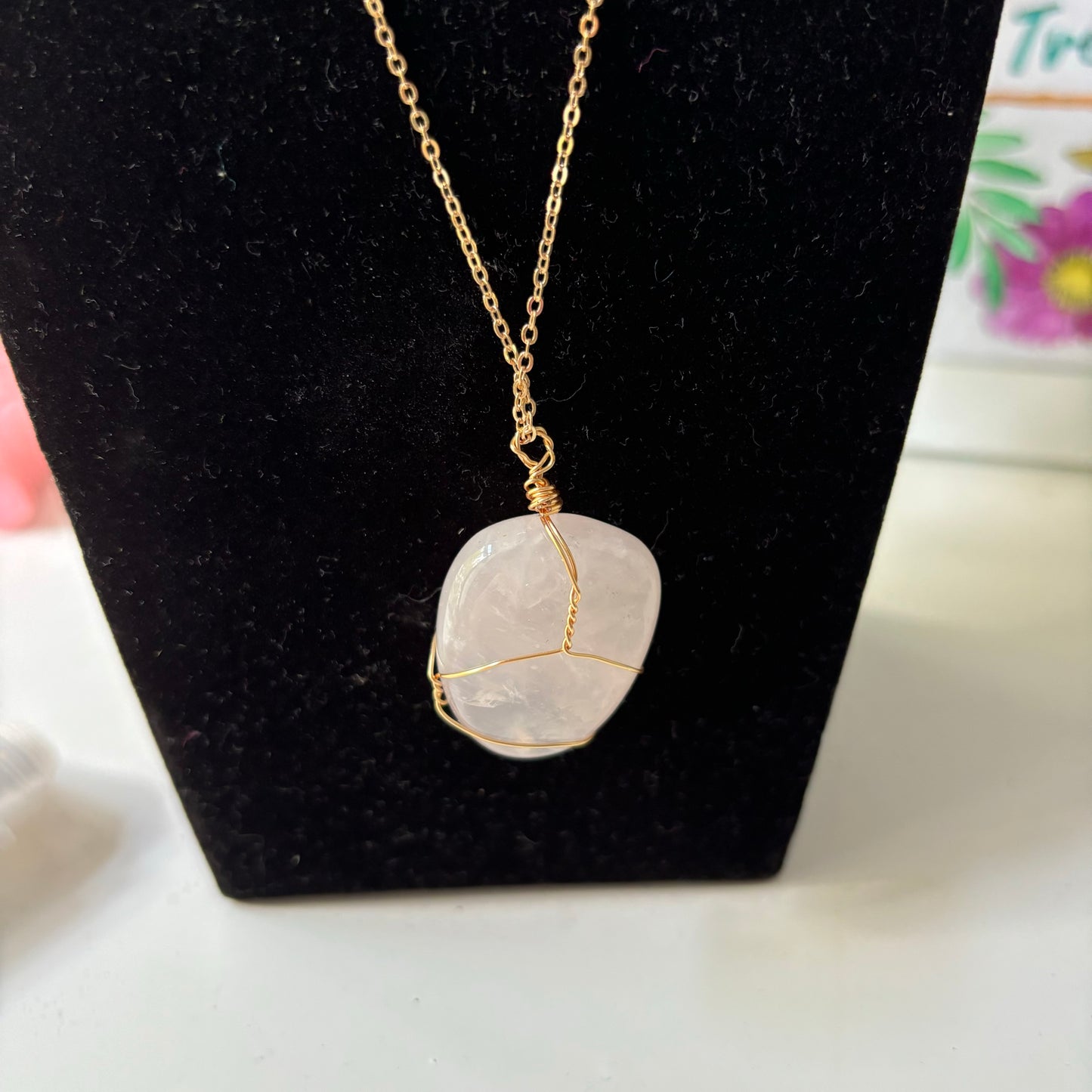 Pink Stone Gold Chain Necklace - 19cm