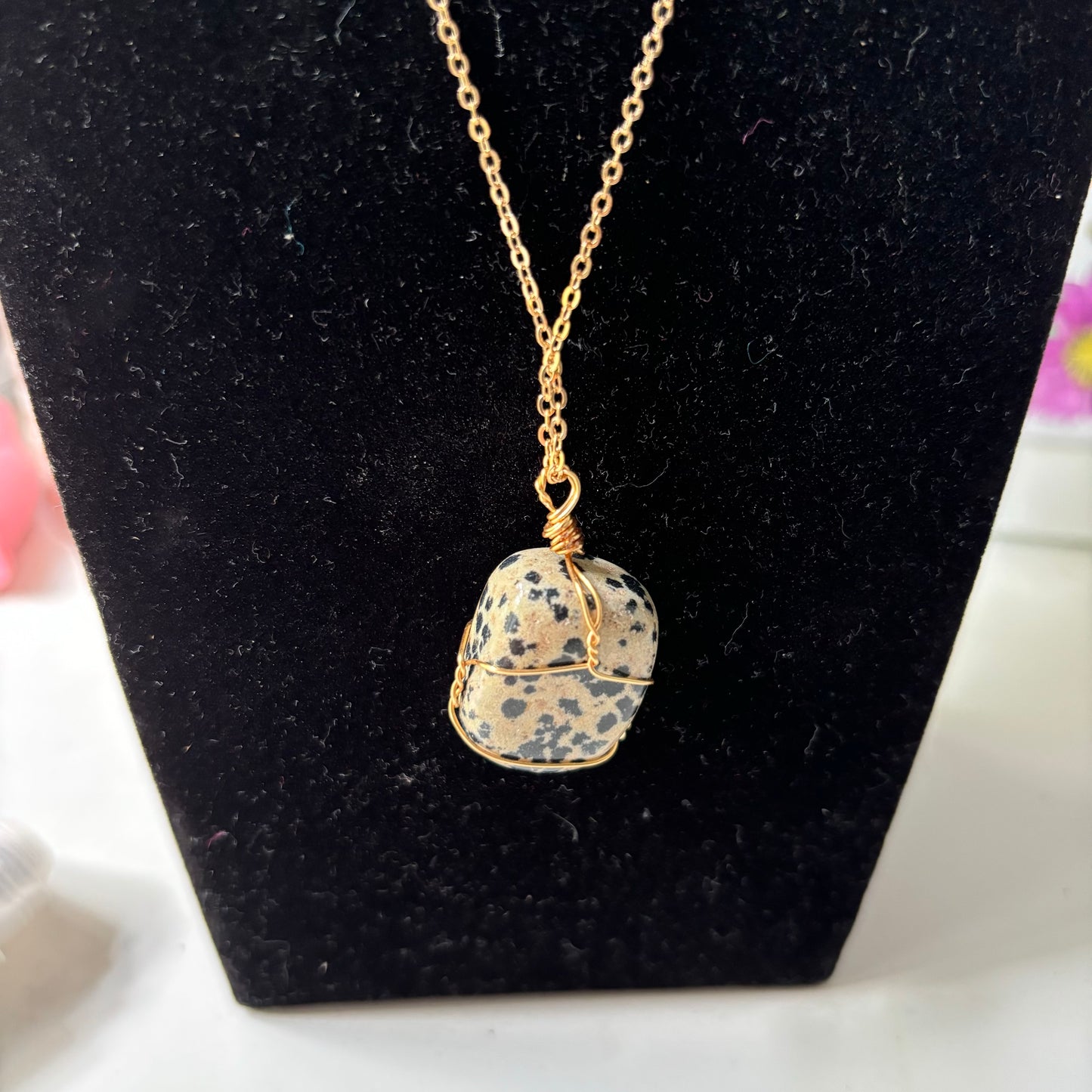 Spotted Stone Gold Chain Necklace - 19cm