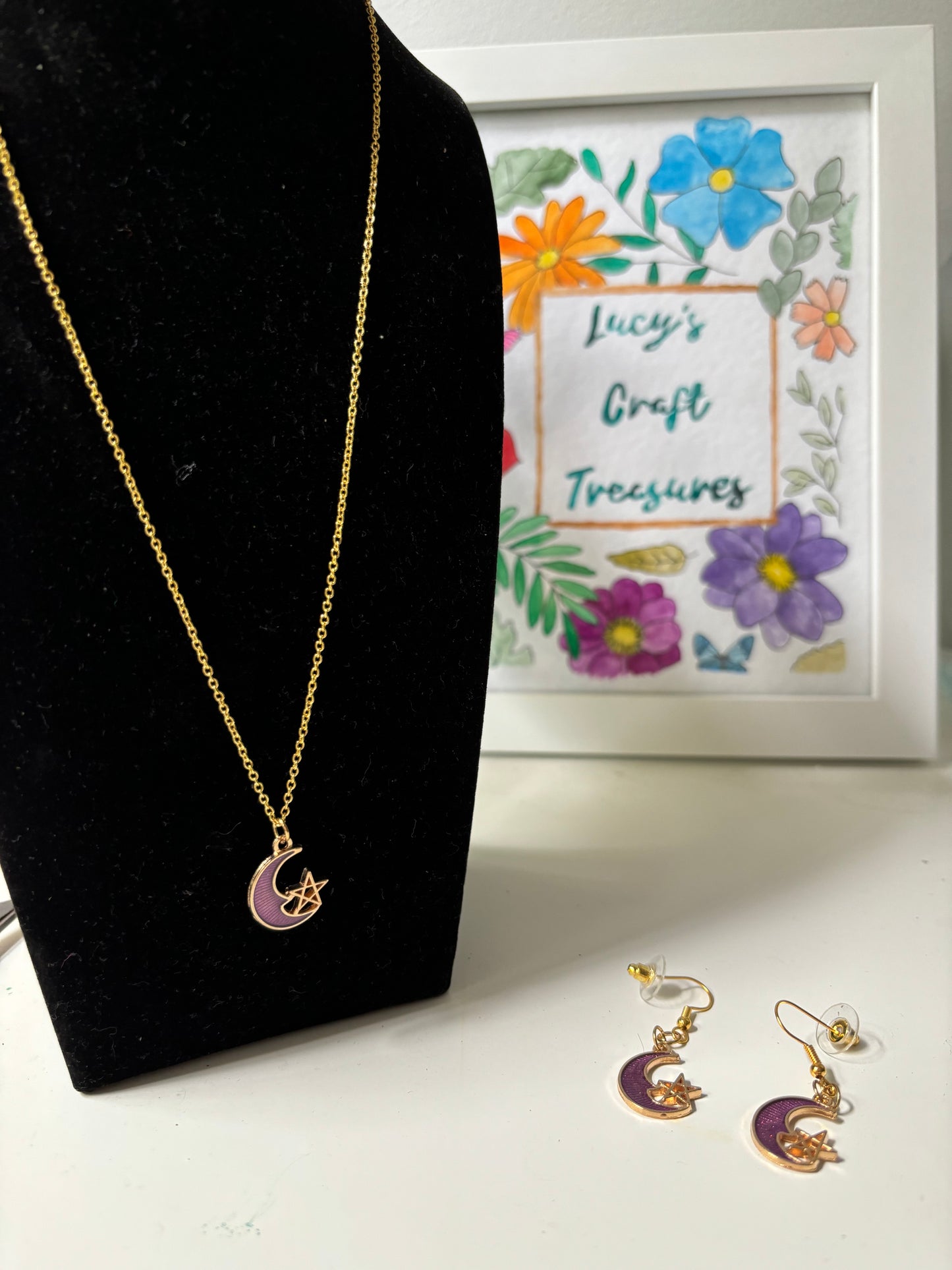 Small Crescent Moon Necklace & Earrings