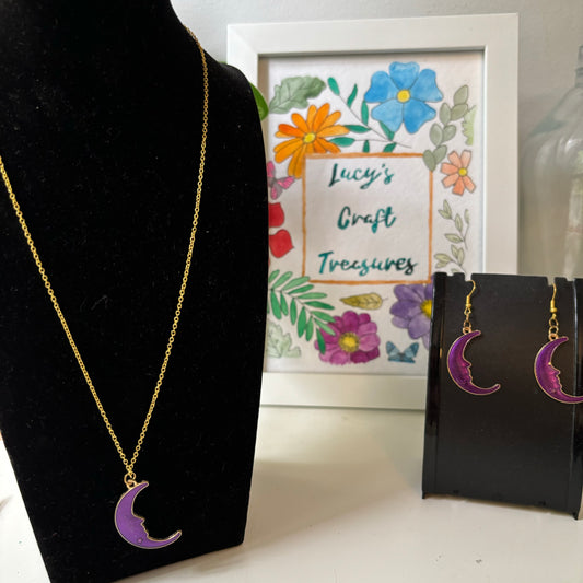 Large Crescent Moon & Earring Set