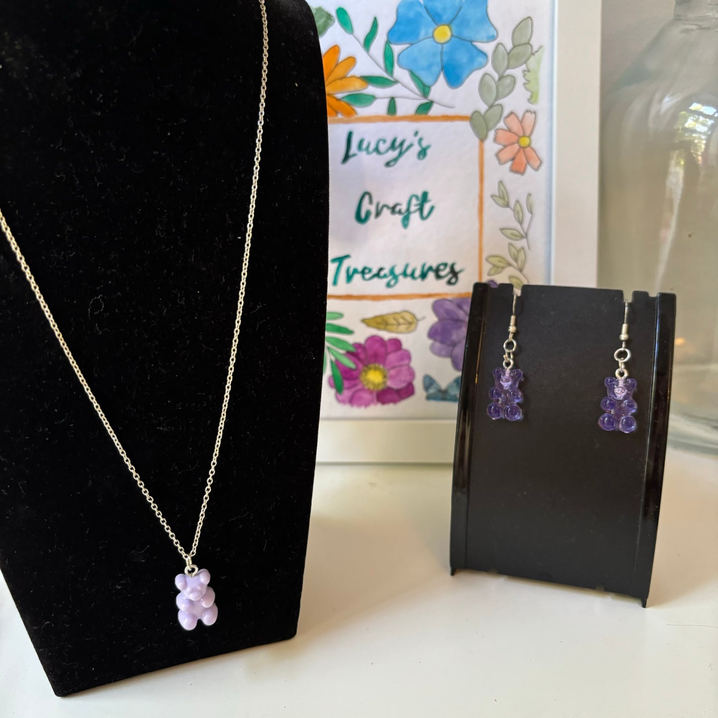 Purple Gummy Bear Necklace and Earrings Set