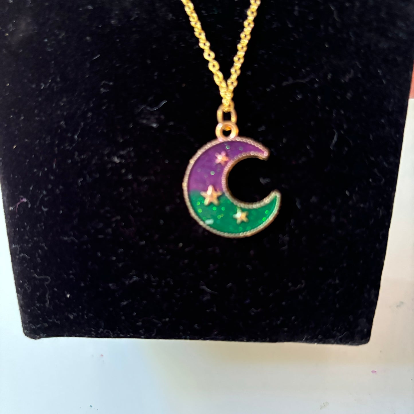 Purple Green Crescent Moon Necklace - 19cm