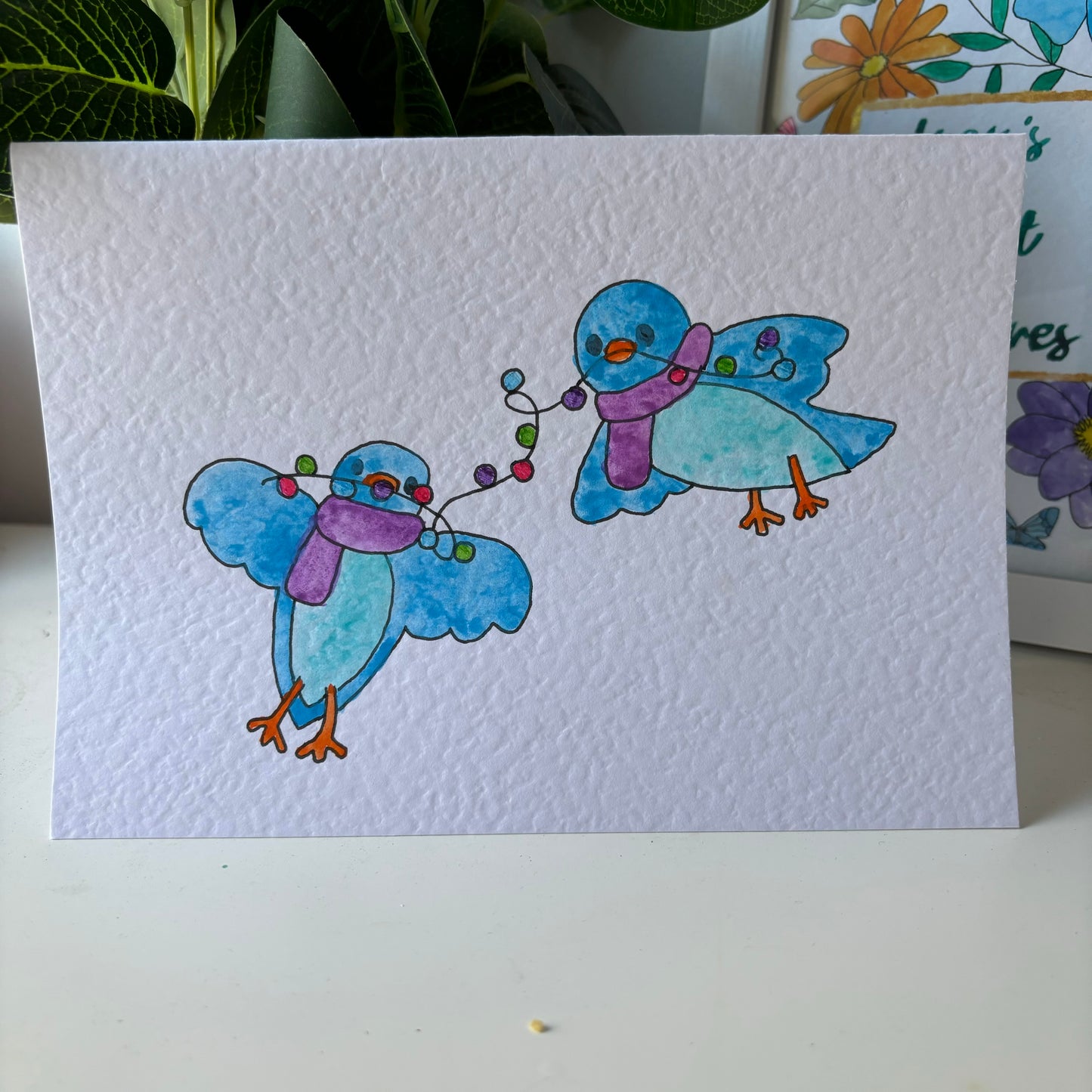 Christmas Birds with LIghts Card