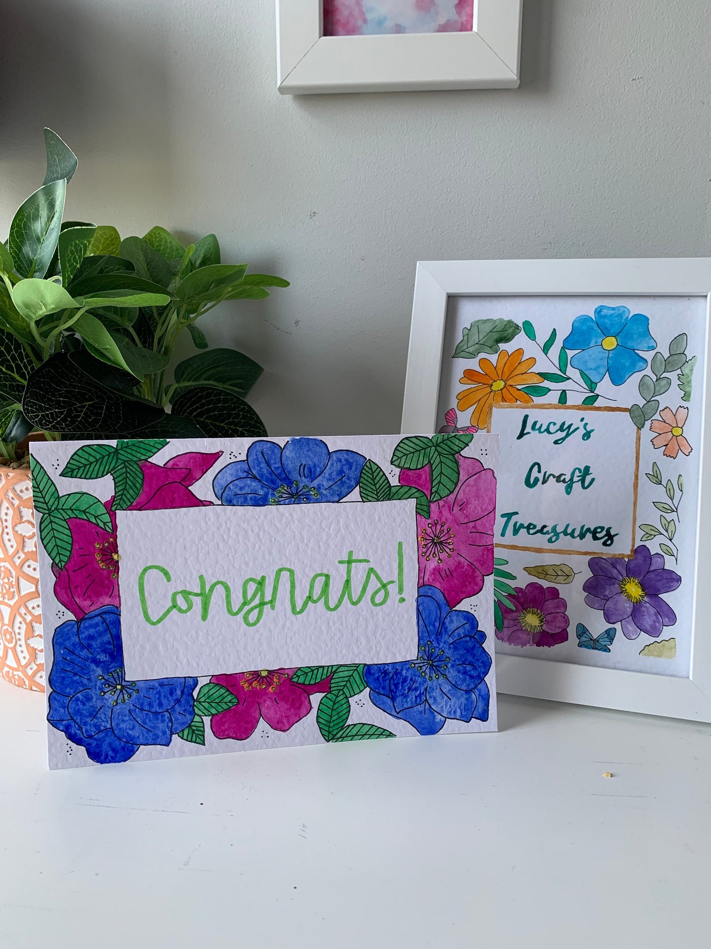 Handmade Congratulations Card - Blue/Pink