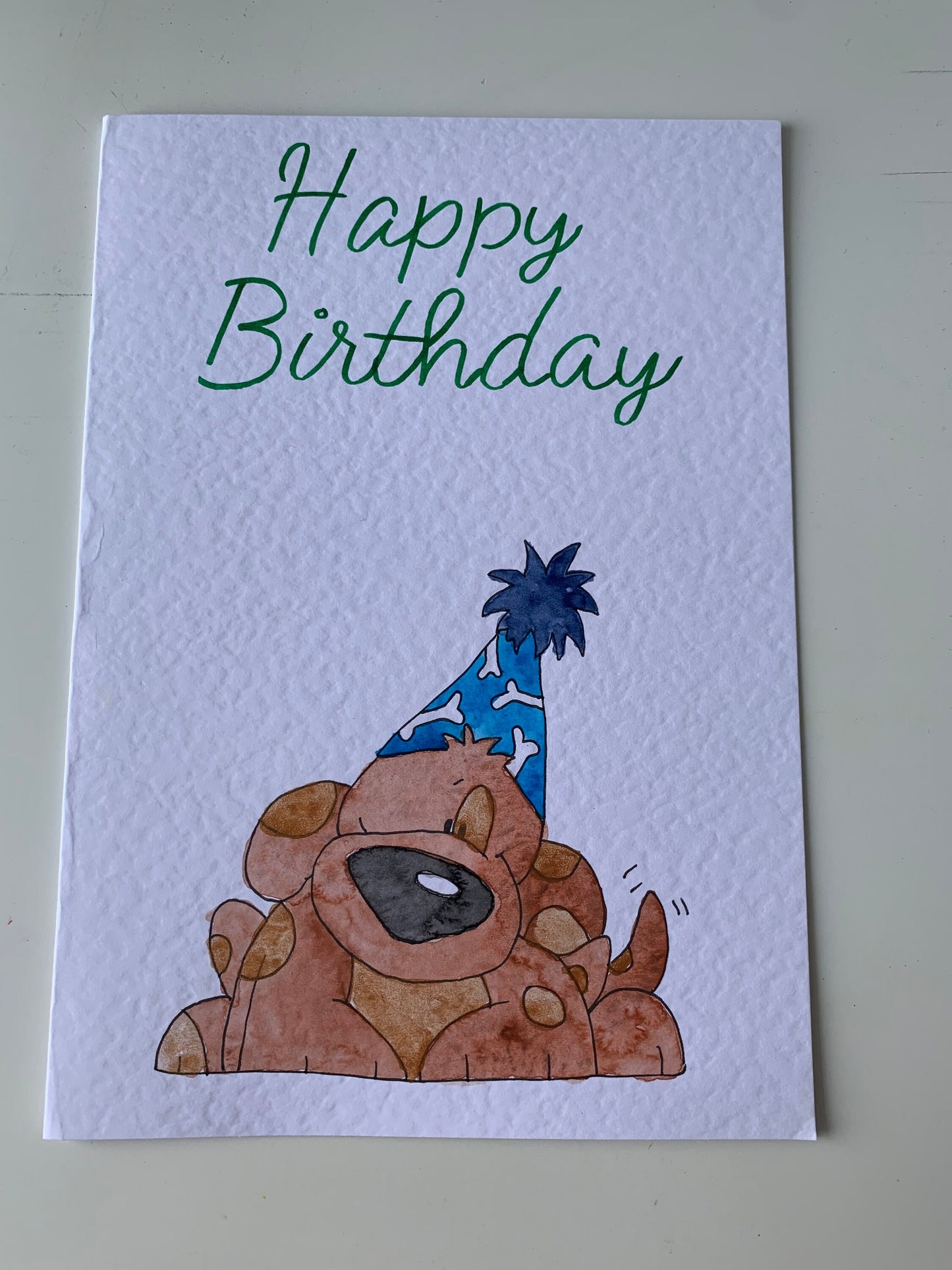 Handmade Happy Birthday Blue Hat Dog Card