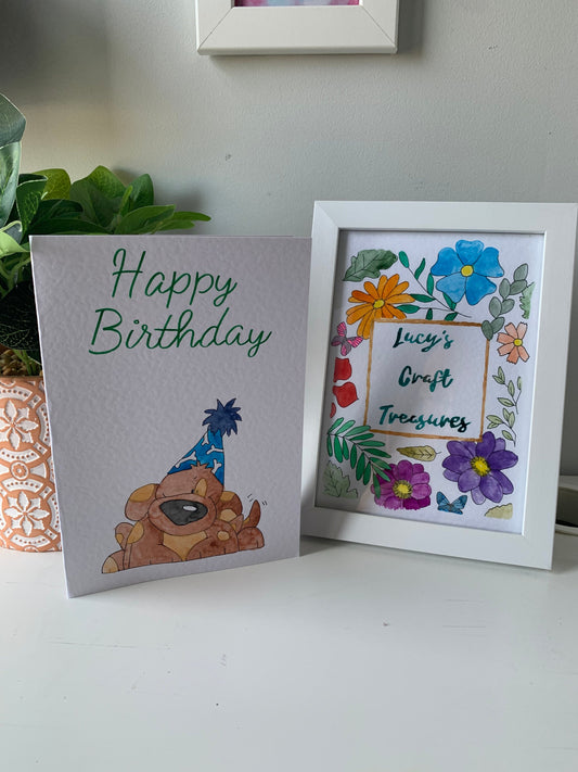 Handmade Happy Birthday Blue Hat Dog Card