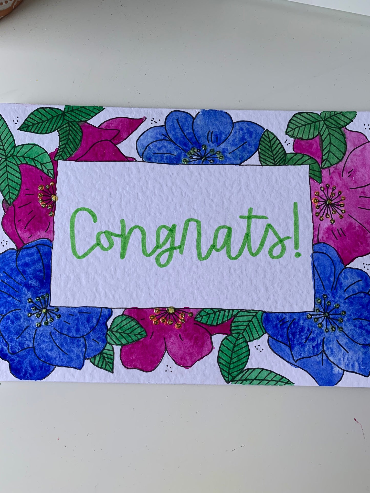 Handmade Congratulations Card - Blue/Pink