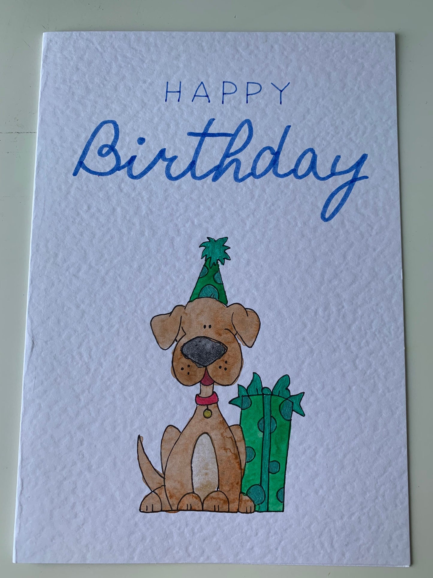 Handmade Birthday Dog Green Present Card