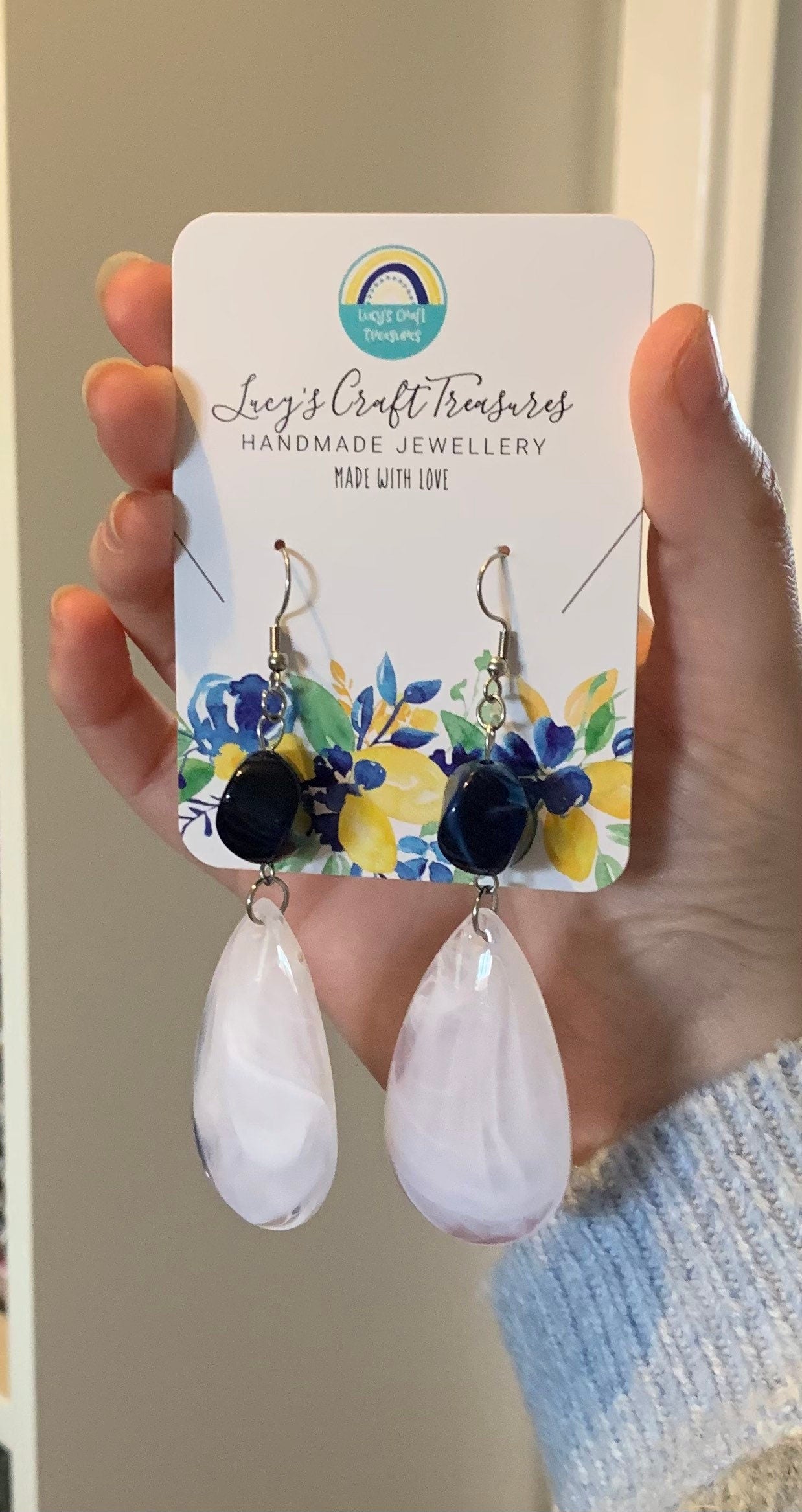 Dangle Earrings Blue/White