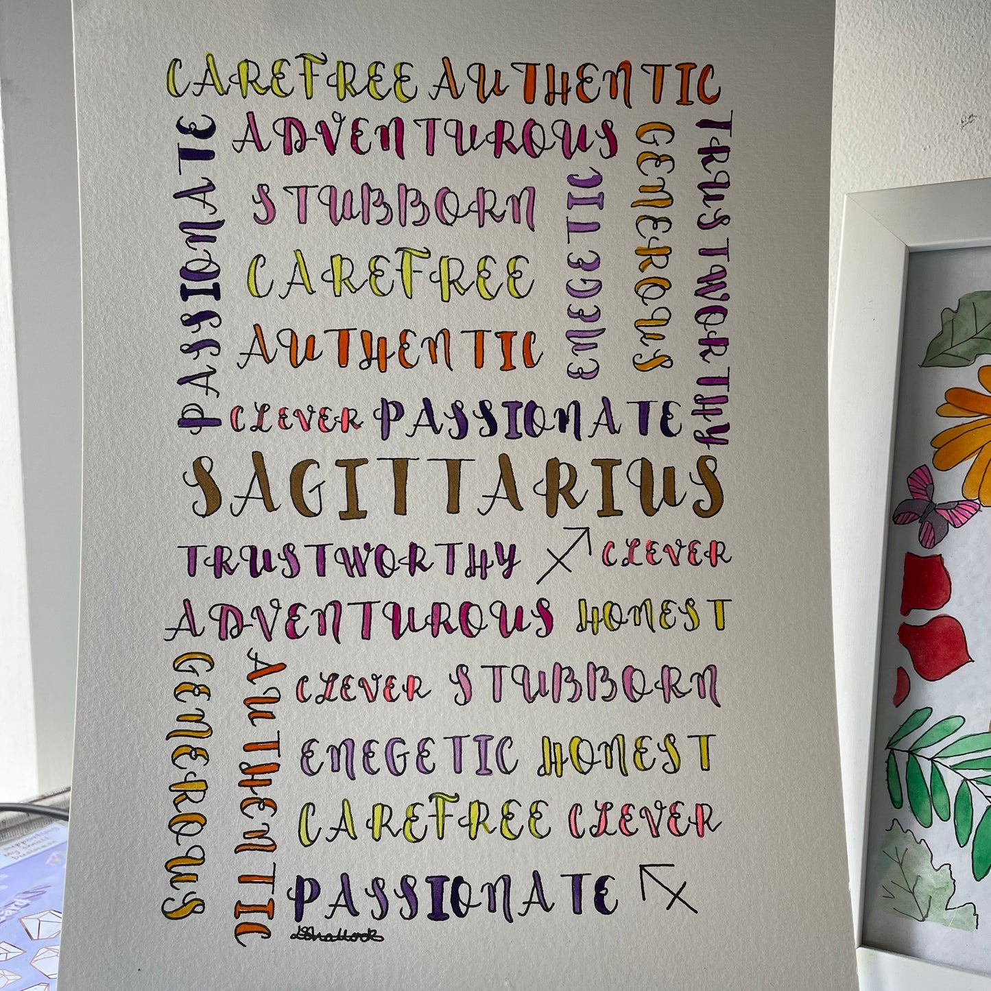 Zodiac poster 'Sagittarius' A4 watercolour