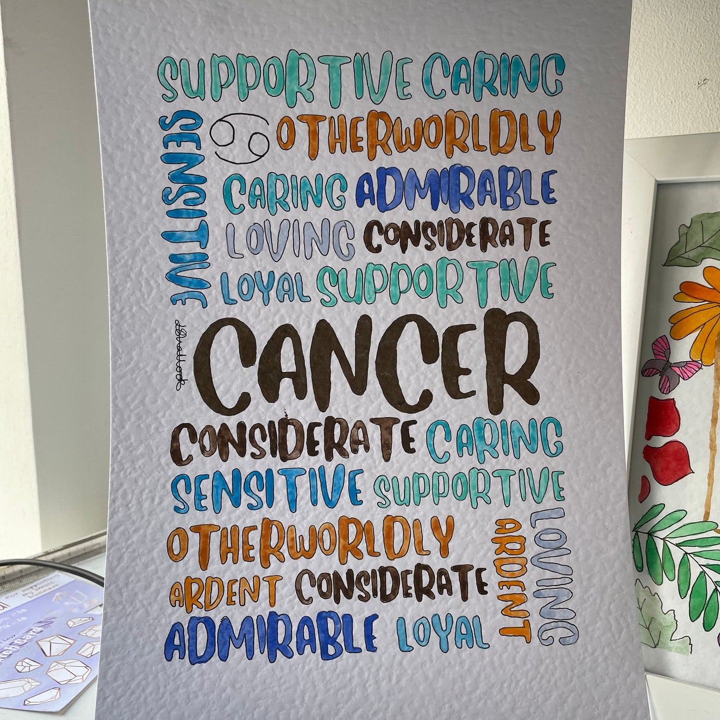 Zodiac poster 'Cancer' A4 watercolour