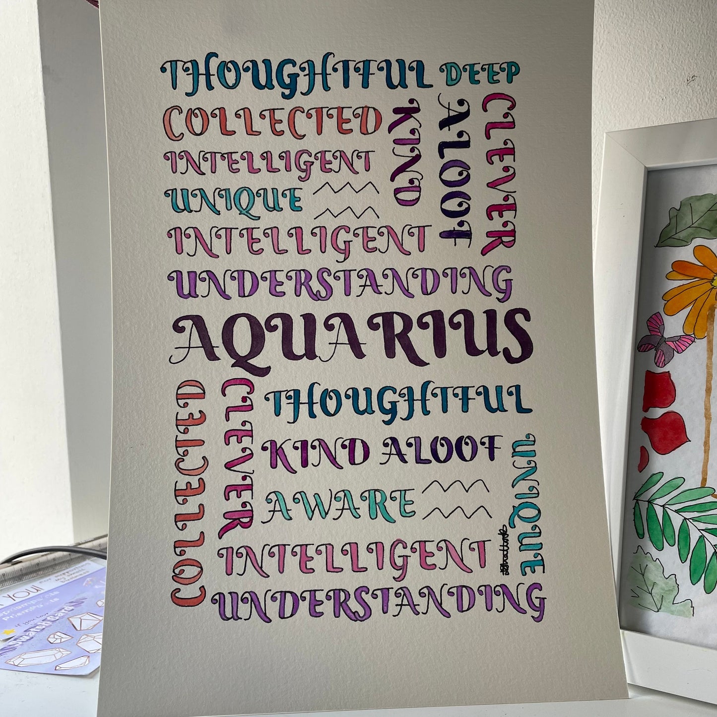 Zodiac poster 'Aquarius' A4 watercolour