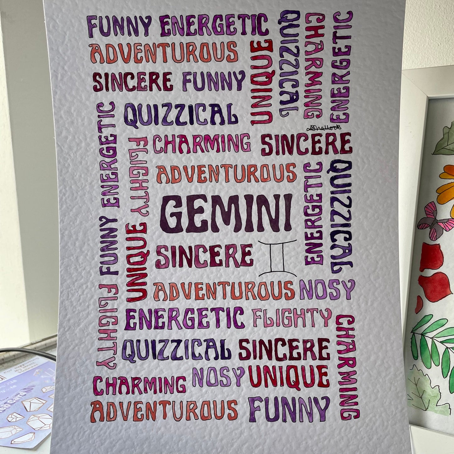 Zodiac poster 'Gemini' A4 watercolour